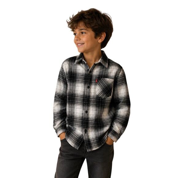 Levi's Other - Levi’s Kids Black White Plaid Flannel Shirt Boys Girls Size S 8-10 Years